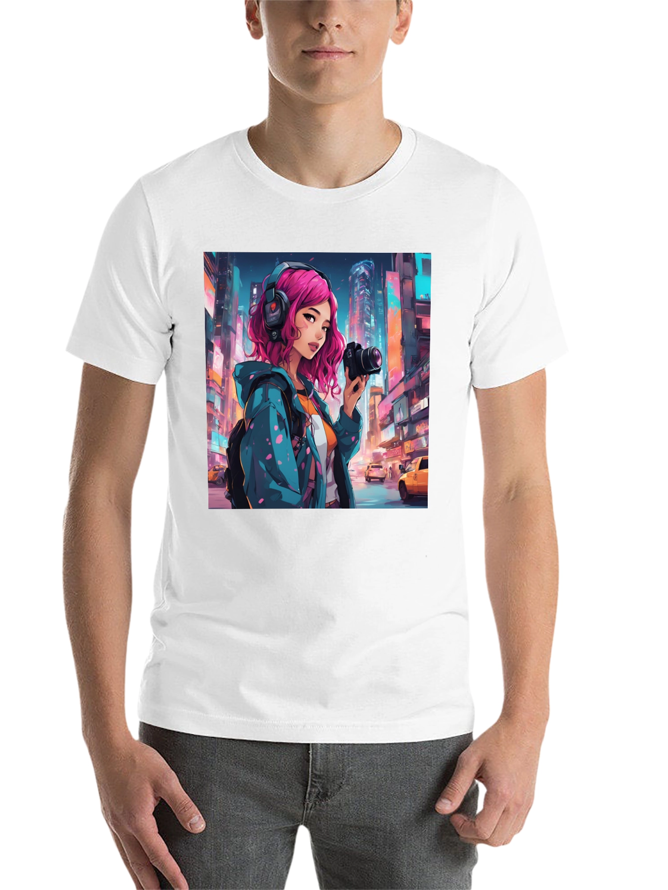 Anime Girl Photographer Black T-Shirt