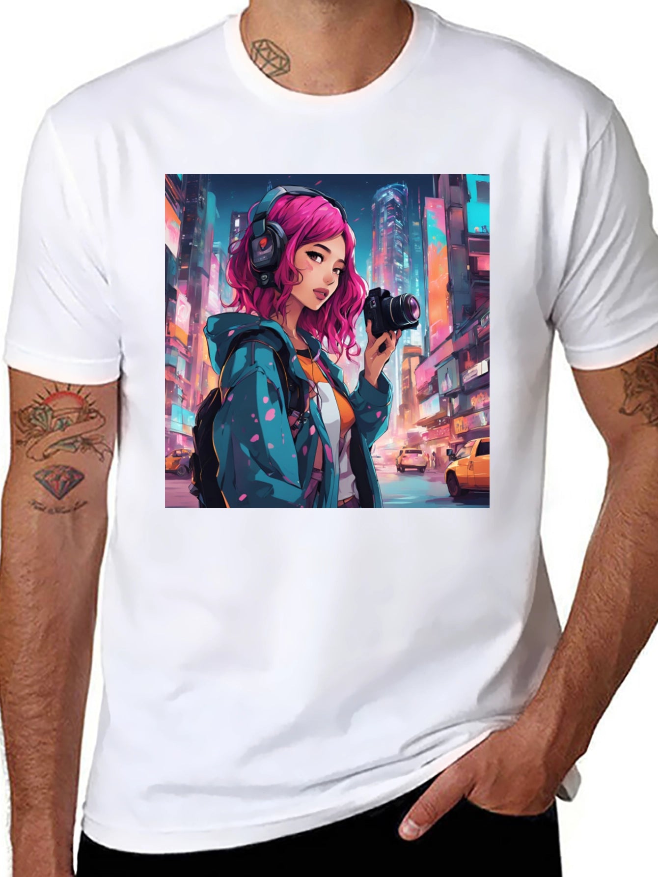 Anime Girl Photographer Black T-Shirt