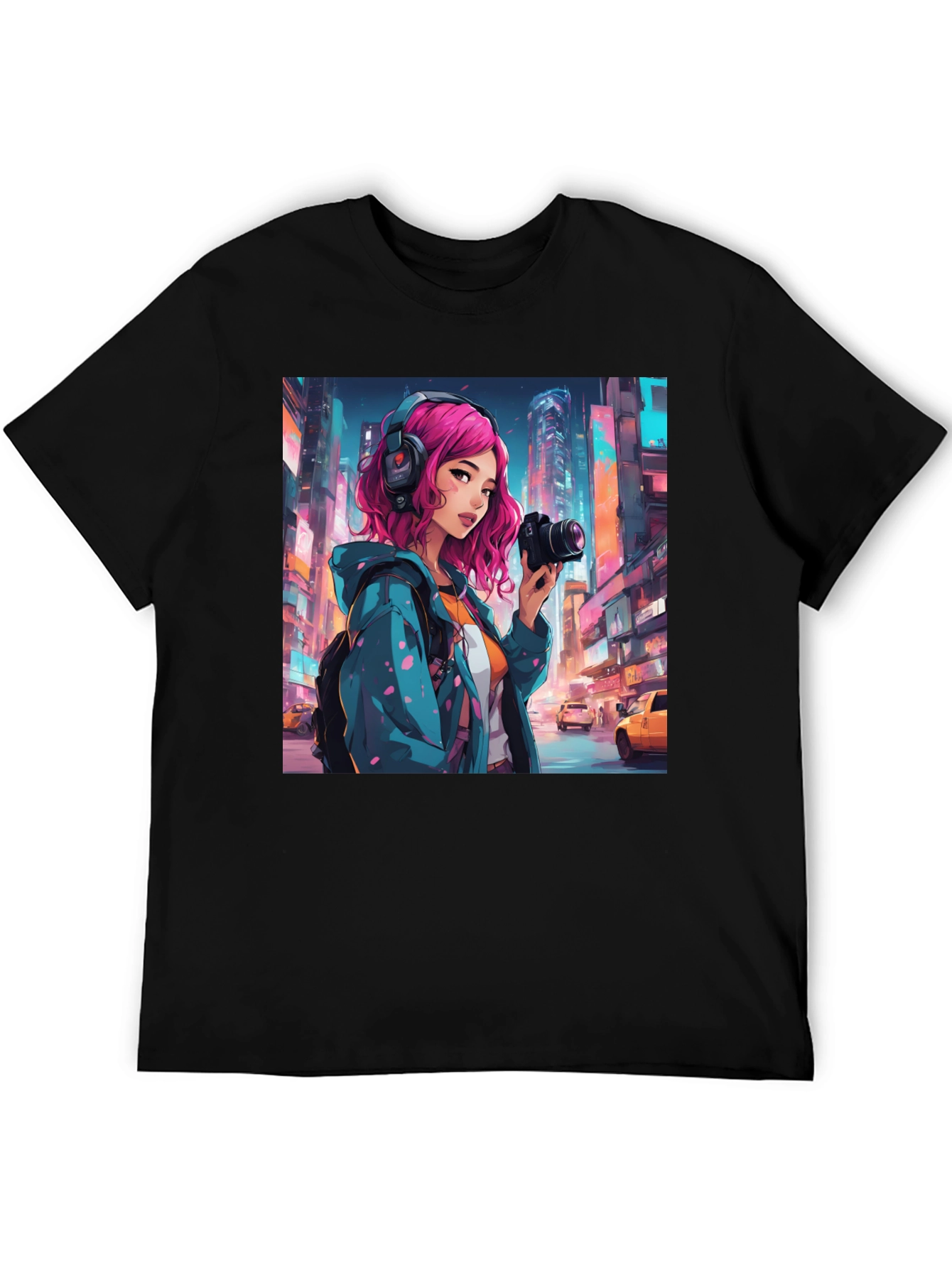 Anime Girl Photographer Black T-Shirt