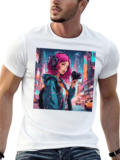 Anime Girl Photographer Black T-Shirt