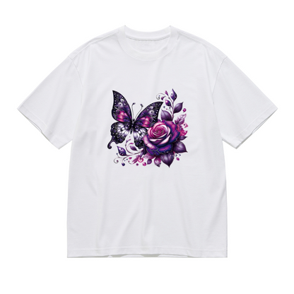 Gothic Purple Rose Butterfly Plus Size Women Tee