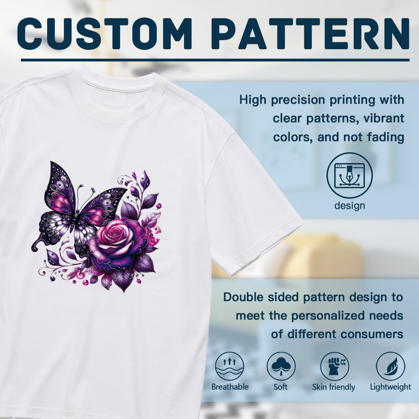 Gothic Purple Rose Butterfly Plus Size Women Tee