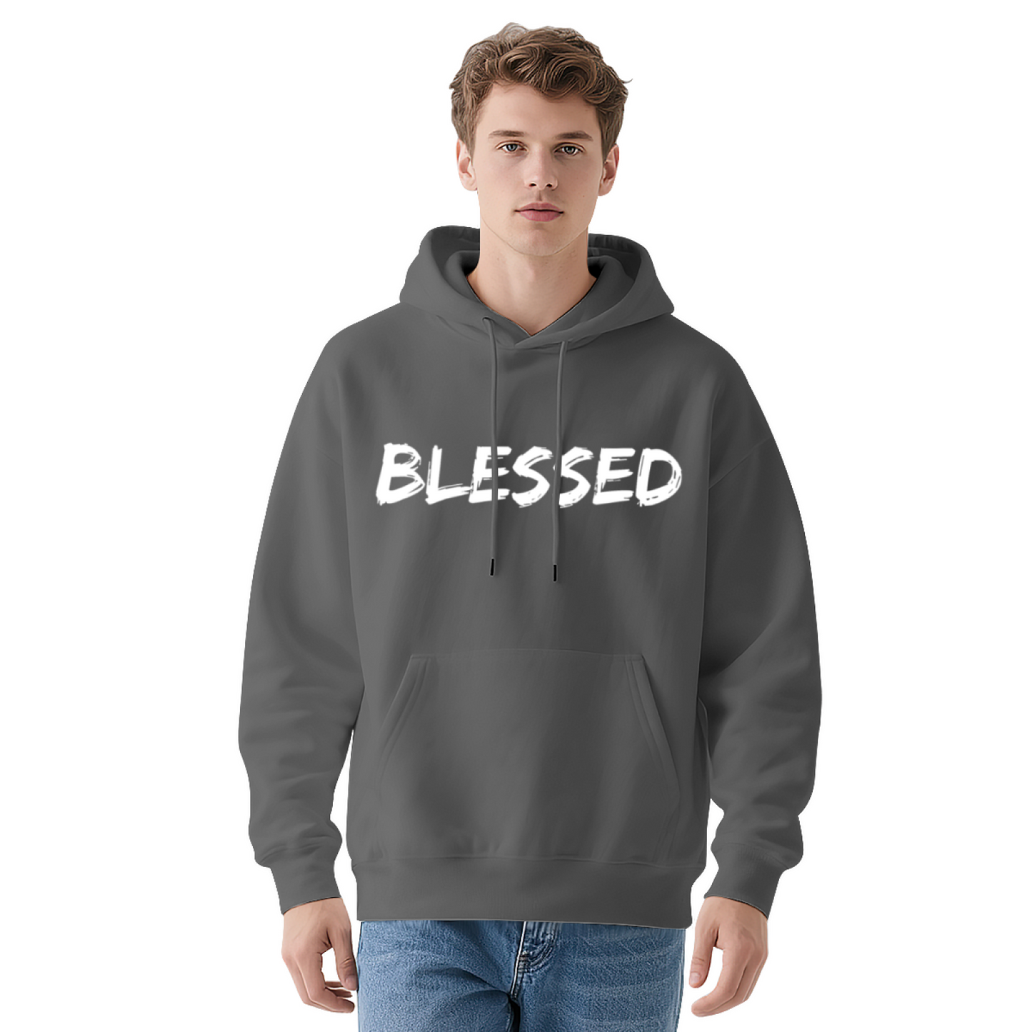 Minimal Brush Font BLESSED Red Hoodie, Unisex Soft Casual Hooded Top