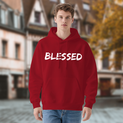 Minimal Brush Font BLESSED Red Hoodie, Unisex Soft Casual Hooded Top