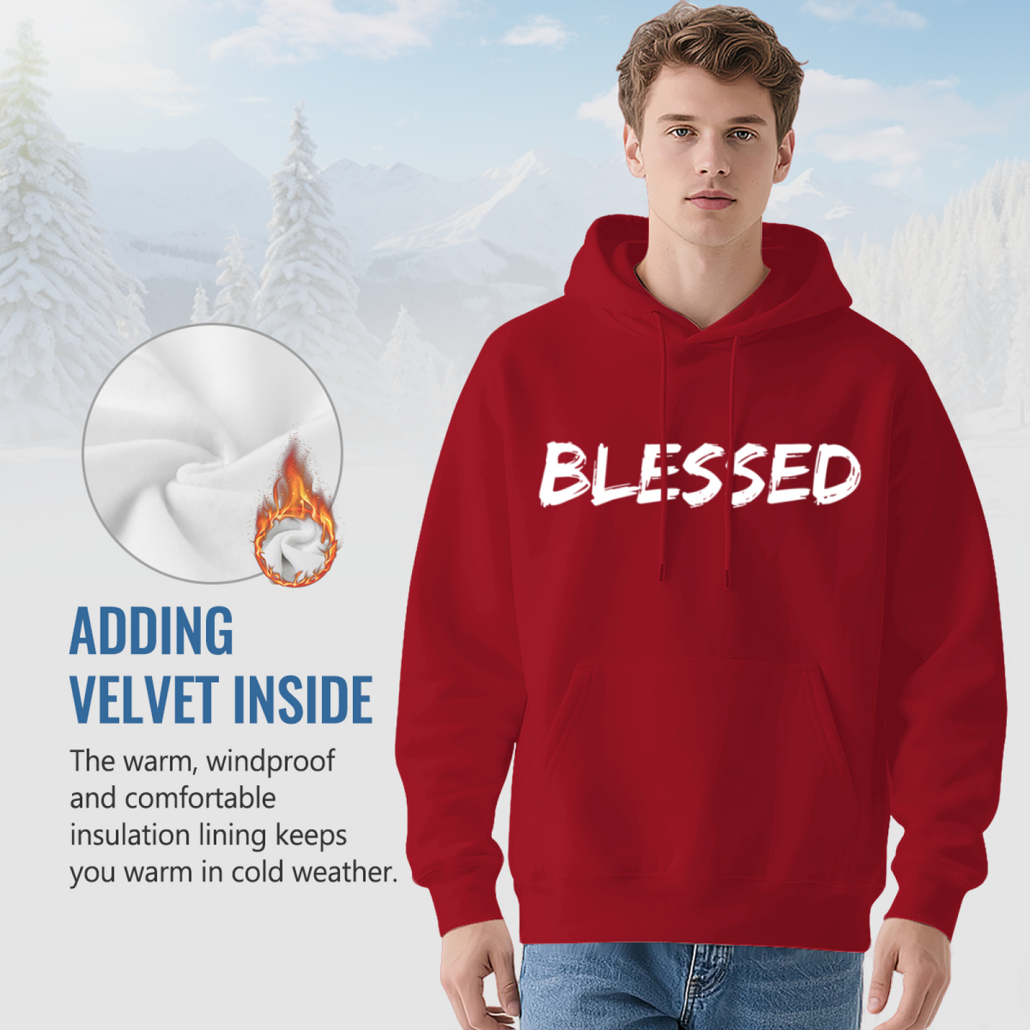 Minimal Brush Font BLESSED Red Hoodie, Unisex Soft Casual Hooded Top