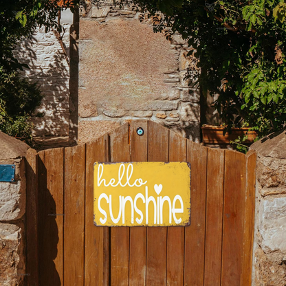 Warm Hello Sunshine Rustic Yellow Tin Decor
