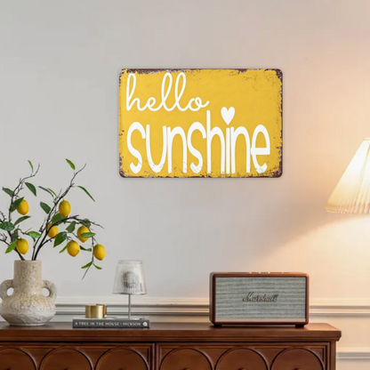 Warm Hello Sunshine Rustic Yellow Tin Decor