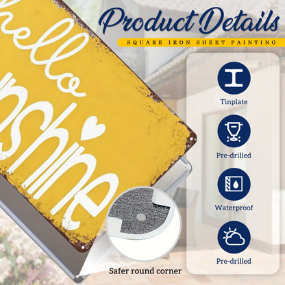 Warm Hello Sunshine Rustic Yellow Tin Decor