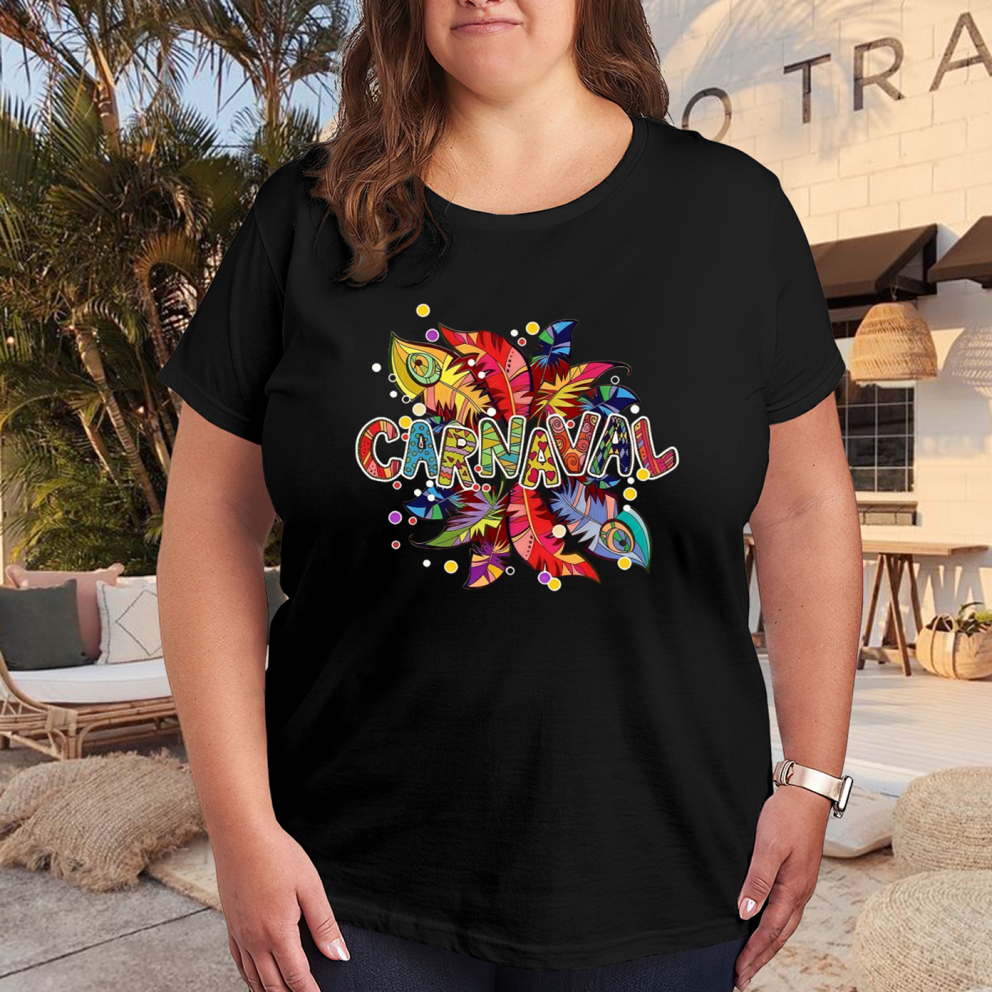 Vibrant Feather CARNAVAL Carnival Festival Plus Size Women Printed T-Shirt