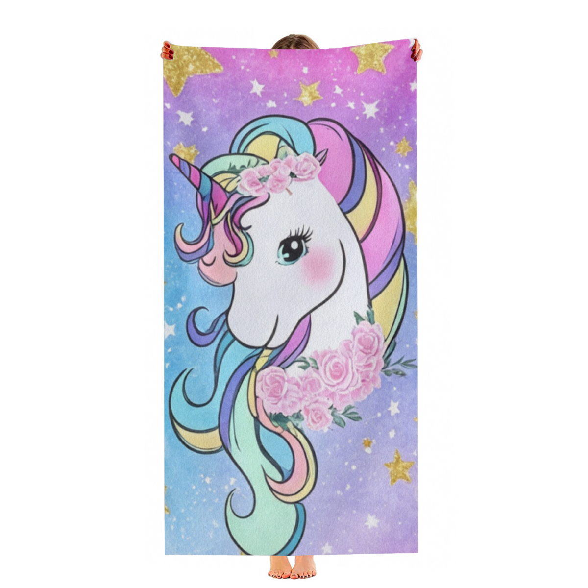 Dreamy Star Unicorn Floral Beach Towel, Soft Fluffy, Skin-Friendly and Super Absorbent for Summer Travel