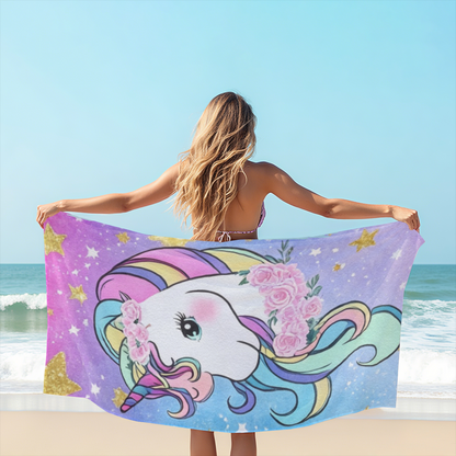 Dreamy Star Unicorn Floral Beach Towel, Soft Fluffy, Skin-Friendly and Super Absorbent for Summer Travel