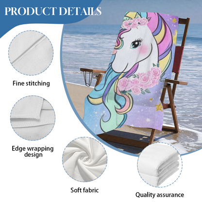 Dreamy Star Unicorn Floral Beach Towel, Soft Fluffy, Skin-Friendly and Super Absorbent for Summer Travel
