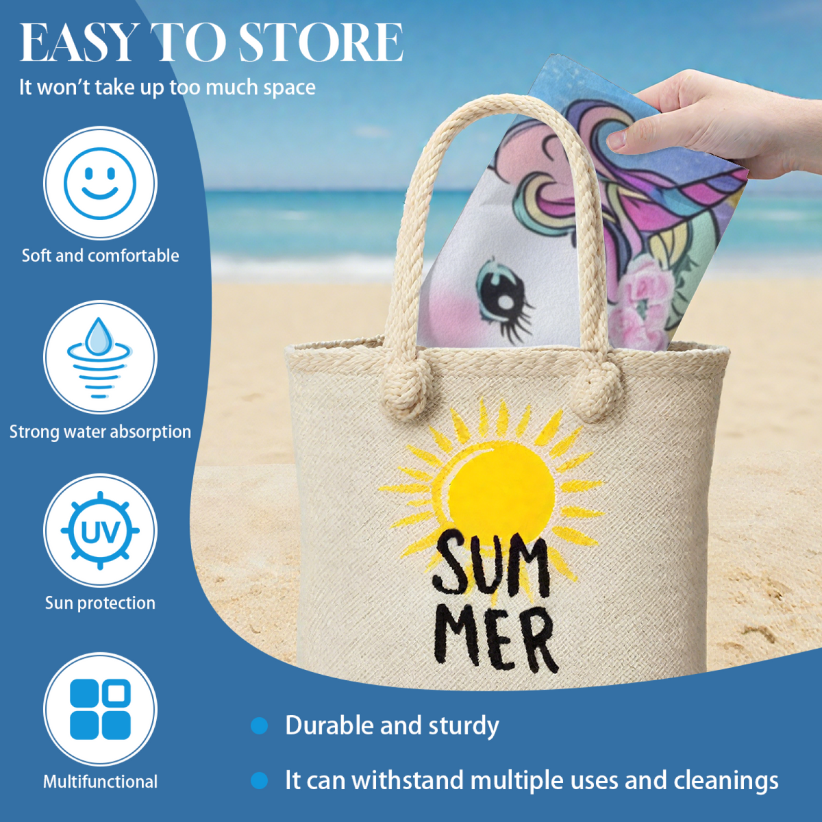 Dreamy Star Unicorn Floral Beach Towel, Soft Fluffy, Skin-Friendly and Super Absorbent for Summer Travel