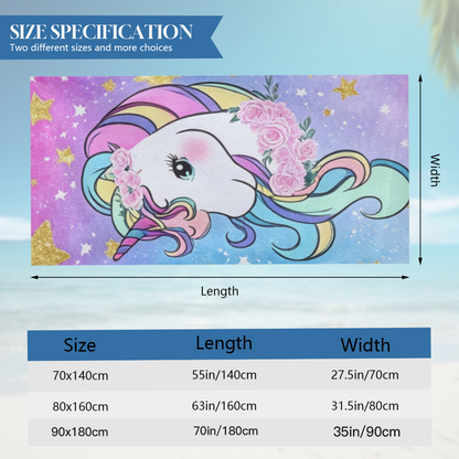 Dreamy Star Unicorn Floral Beach Towel, Soft Fluffy, Skin-Friendly and Super Absorbent for Summer Travel