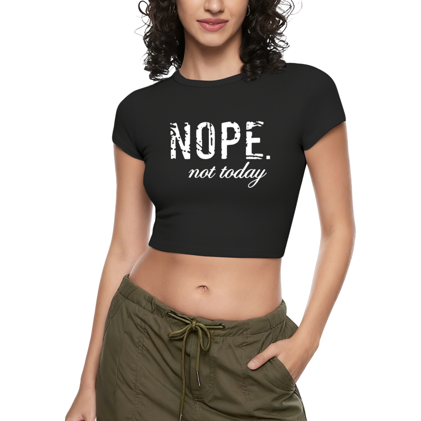 Vintage Distressed NOPE Not Today Red Crop Top ¨C Moody Sassy Statement Tee 9.