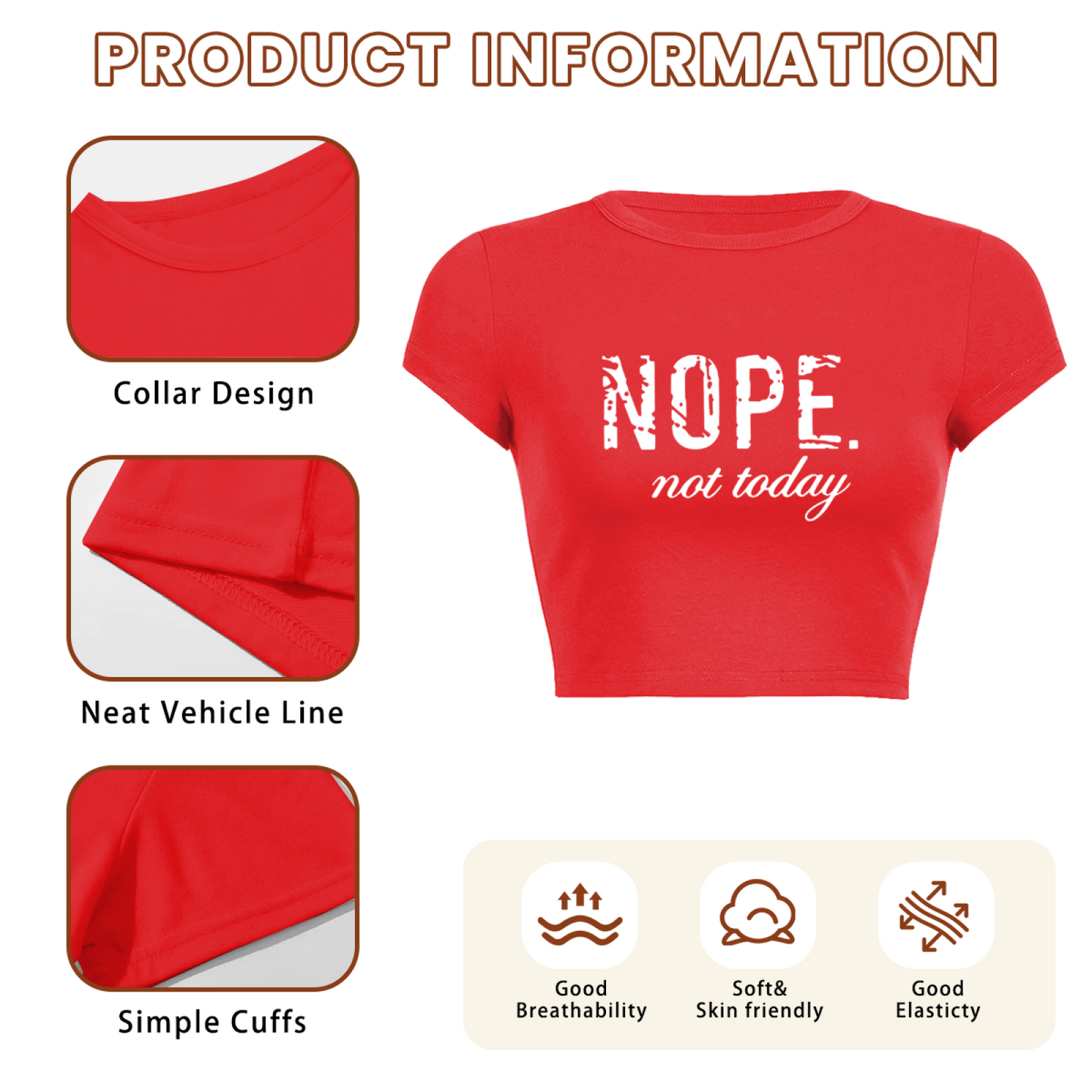 Vintage Distressed NOPE Not Today Red Crop Top ¨C Moody Sassy Statement Tee 9.