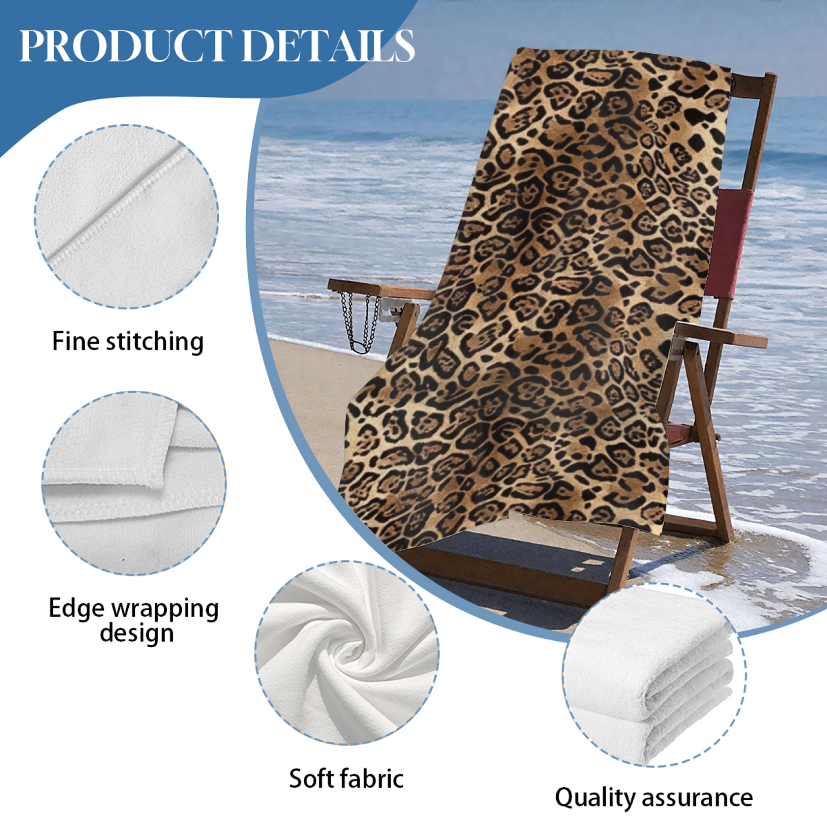 Classic Leopard Animal Print Beach Towel, Multiple Length Choices, Fluffy Soft, Heavy?Duty Water Absorption & Extra Comfortable for Beach Lounge Sessions