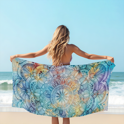 Watercolor Gradient Large Mandala Floral Beach Towel, Luxurious Soft & Highly Absorbent, Multiple Length Options for Calm, Cozy Yoga & Beach Time