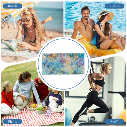 Watercolor Gradient Large Mandala Floral Beach Towel, Luxurious Soft & Highly Absorbent, Multiple Length Options for Calm, Cozy Yoga & Beach Time
