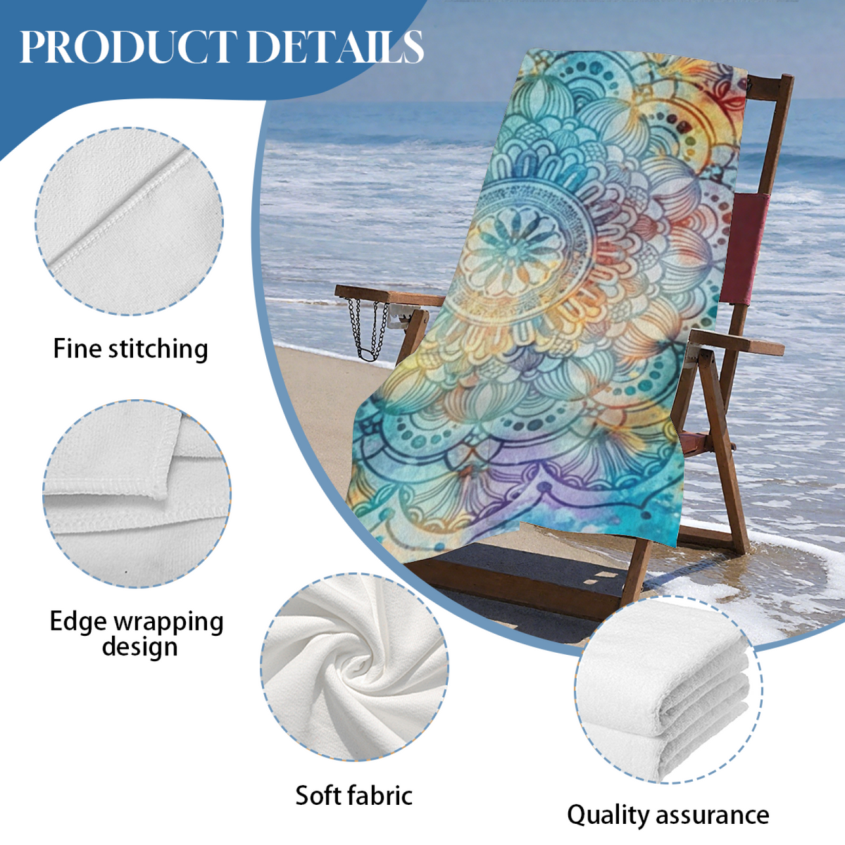 Watercolor Gradient Large Mandala Floral Beach Towel, Luxurious Soft & Highly Absorbent, Multiple Length Options for Calm, Cozy Yoga & Beach Time