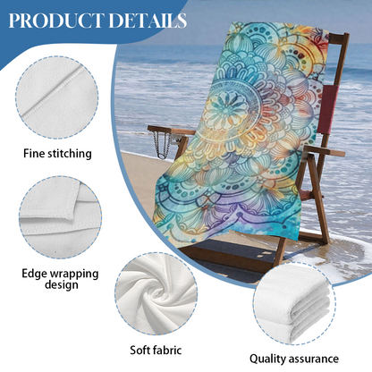 Watercolor Gradient Large Mandala Floral Beach Towel, Luxurious Soft & Highly Absorbent, Multiple Length Options for Calm, Cozy Yoga & Beach Time