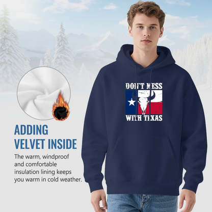 Don¡¯t Mess With Texas Flag Longhorn Hoodie, Men Comfort Patriotic Navy Hoodie