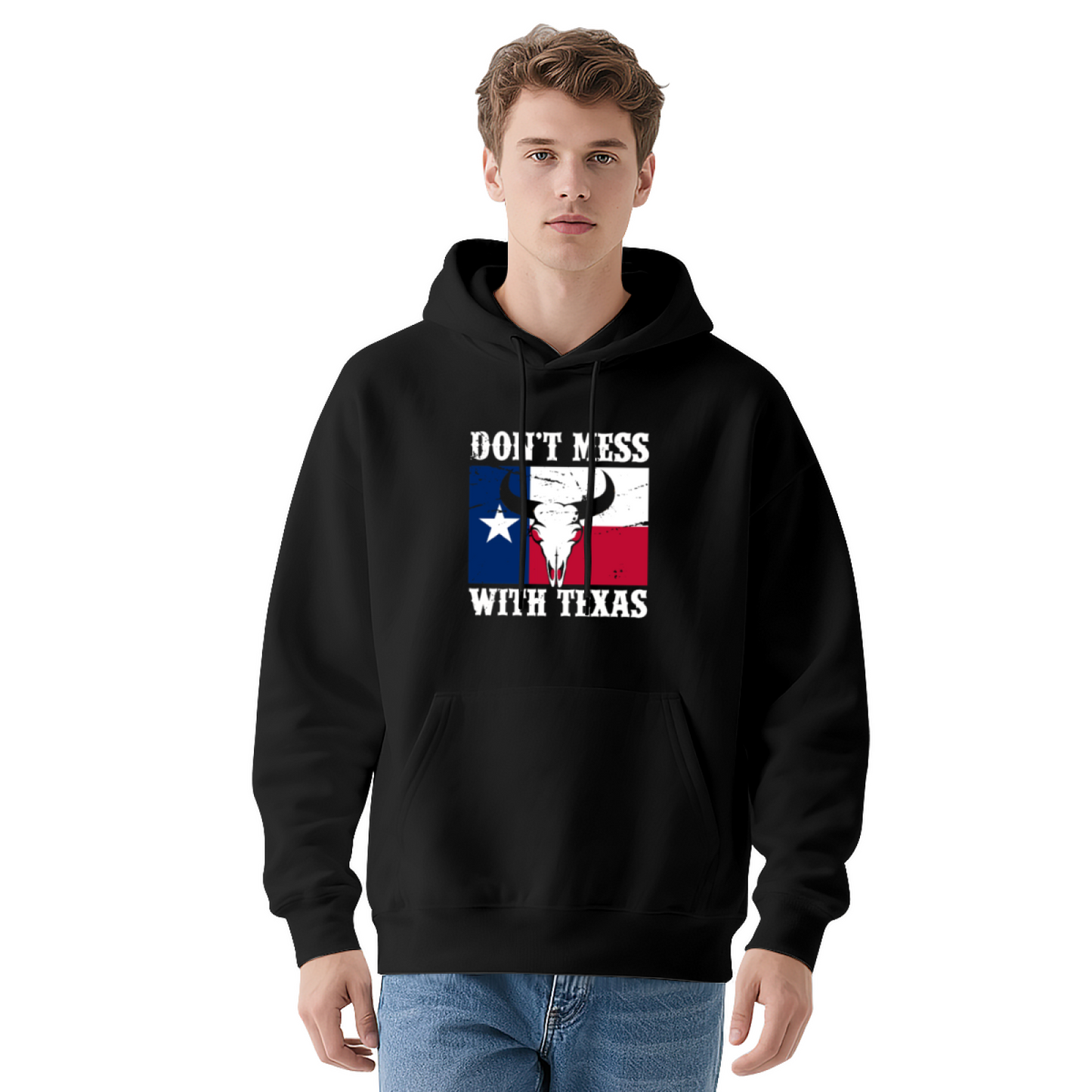 Don¡¯t Mess With Texas Flag Longhorn Hoodie, Men Comfort Patriotic Navy Hoodie