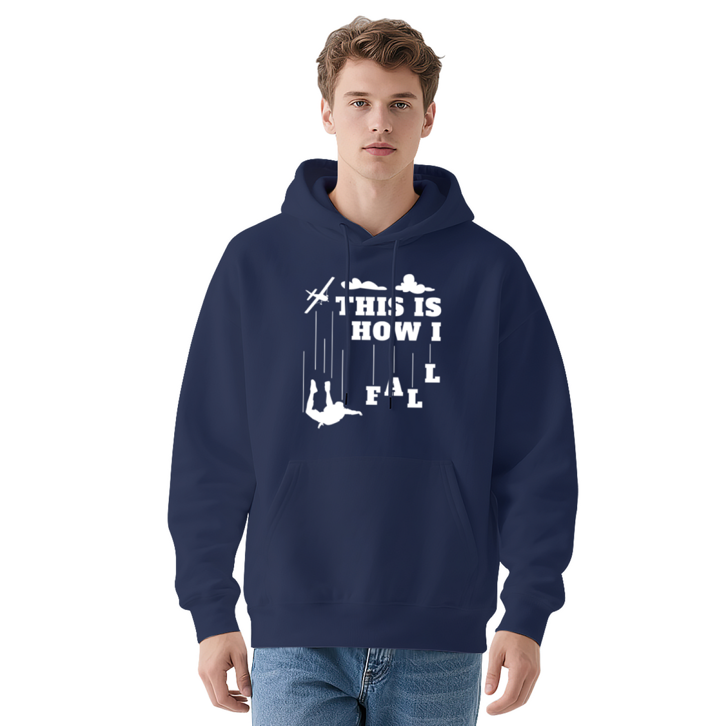 Skydiving Silhouette Navy Hoodie, Soft Adventure Lover Comfort Pullover