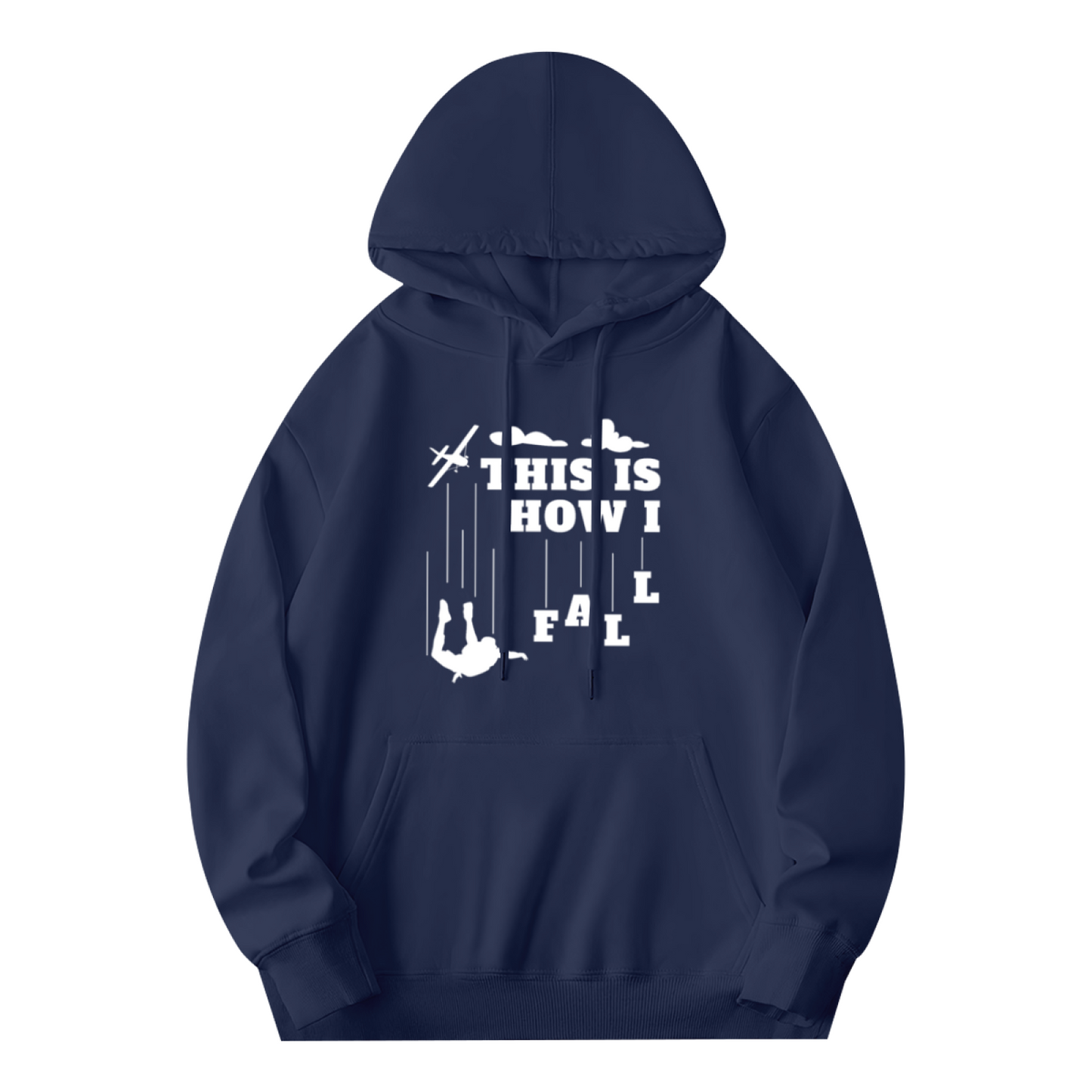 Skydiving Silhouette Navy Hoodie, Soft Adventure Lover Comfort Pullover