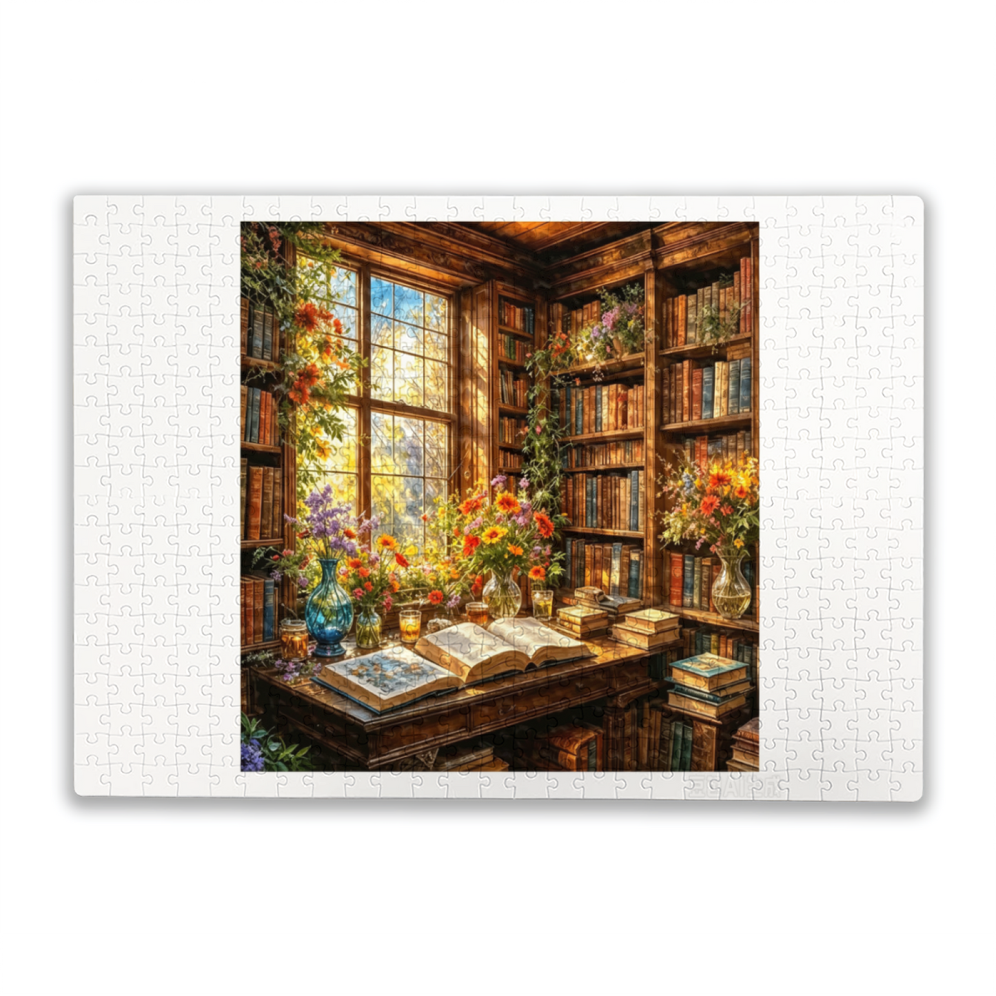 Sunlit Vintage Wooden Study Fresh Floral Book Nook Puzzle 300/500/1000pcs