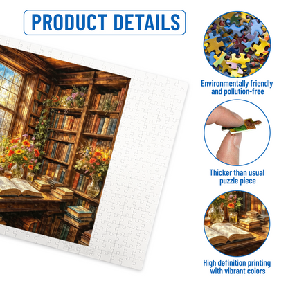 Sunlit Vintage Wooden Study Fresh Floral Book Nook Puzzle 300/500/1000pcs