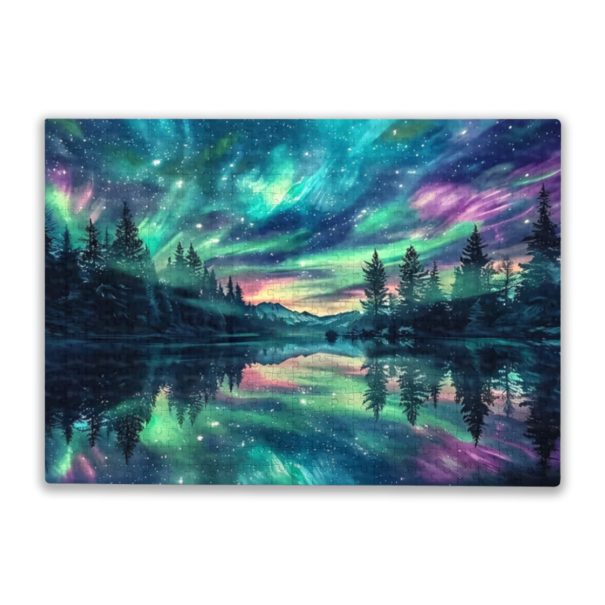 Magical Aurora Borealis Forest Lake Night Sky Puzzle