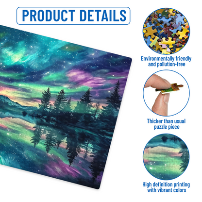 Magical Aurora Borealis Forest Lake Night Sky Puzzle