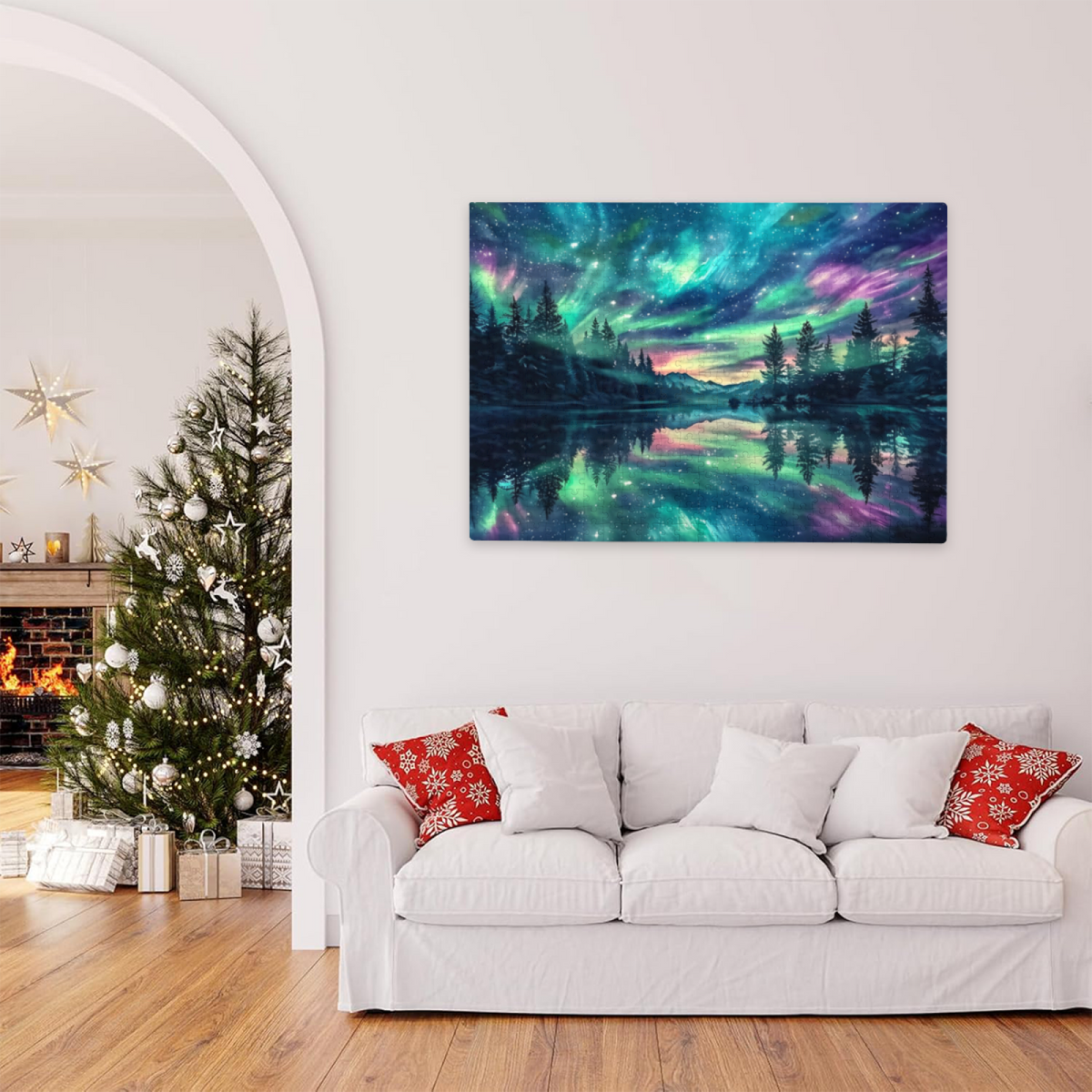 Magical Aurora Borealis Forest Lake Night Sky Puzzle