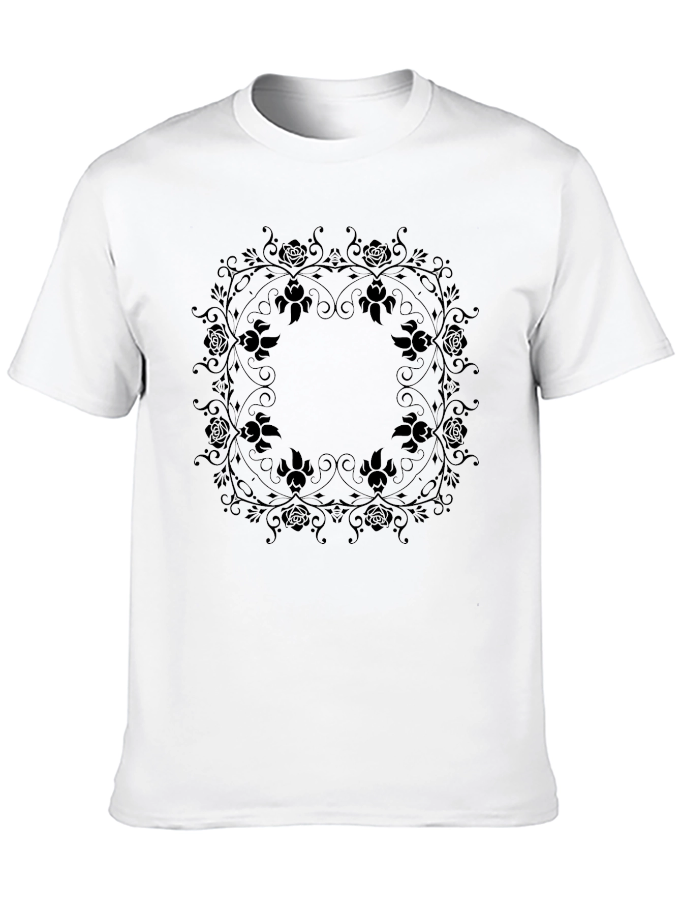 Elegant Black Floral Mandala T-Shirt