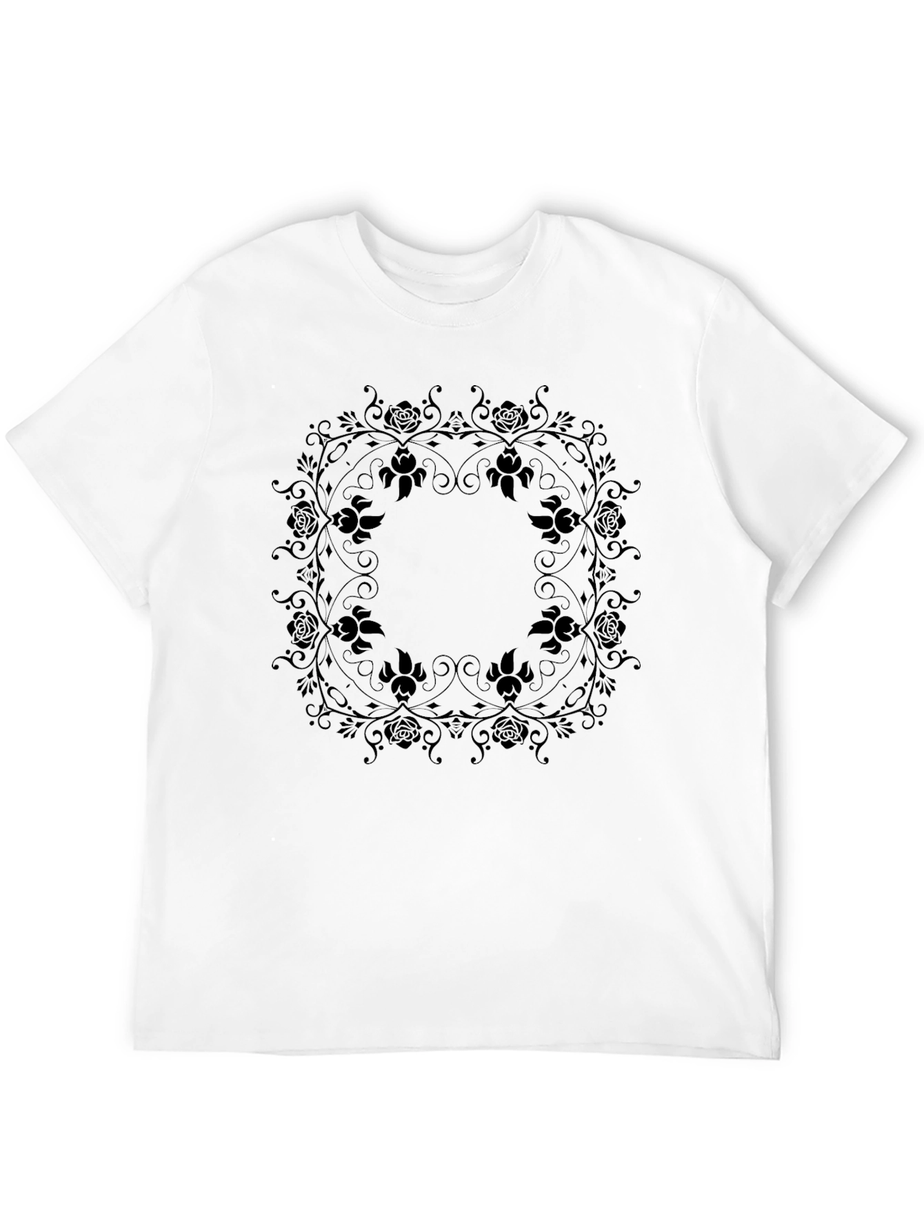 Elegant Black Floral Mandala T-Shirt
