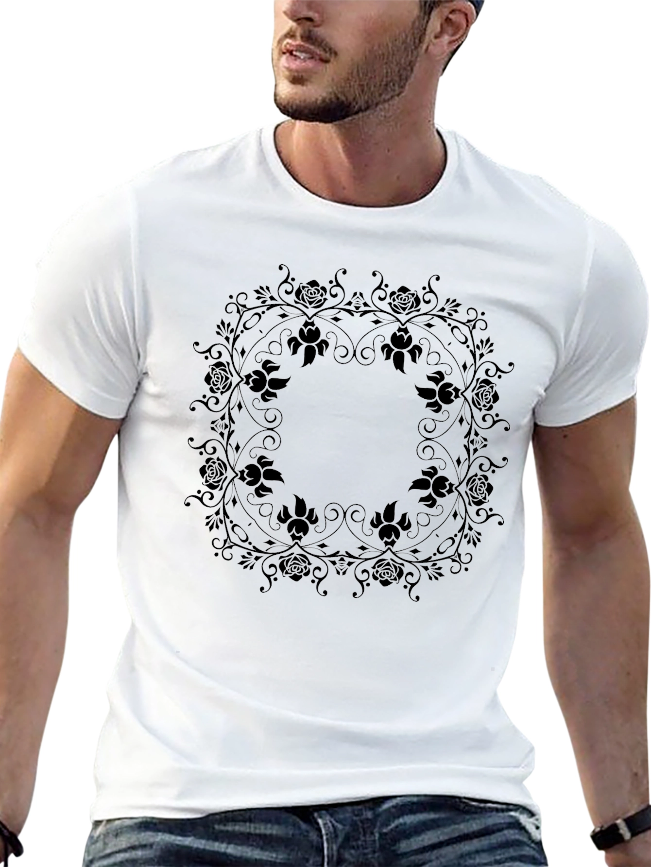 Elegant Black Floral Mandala T-Shirt