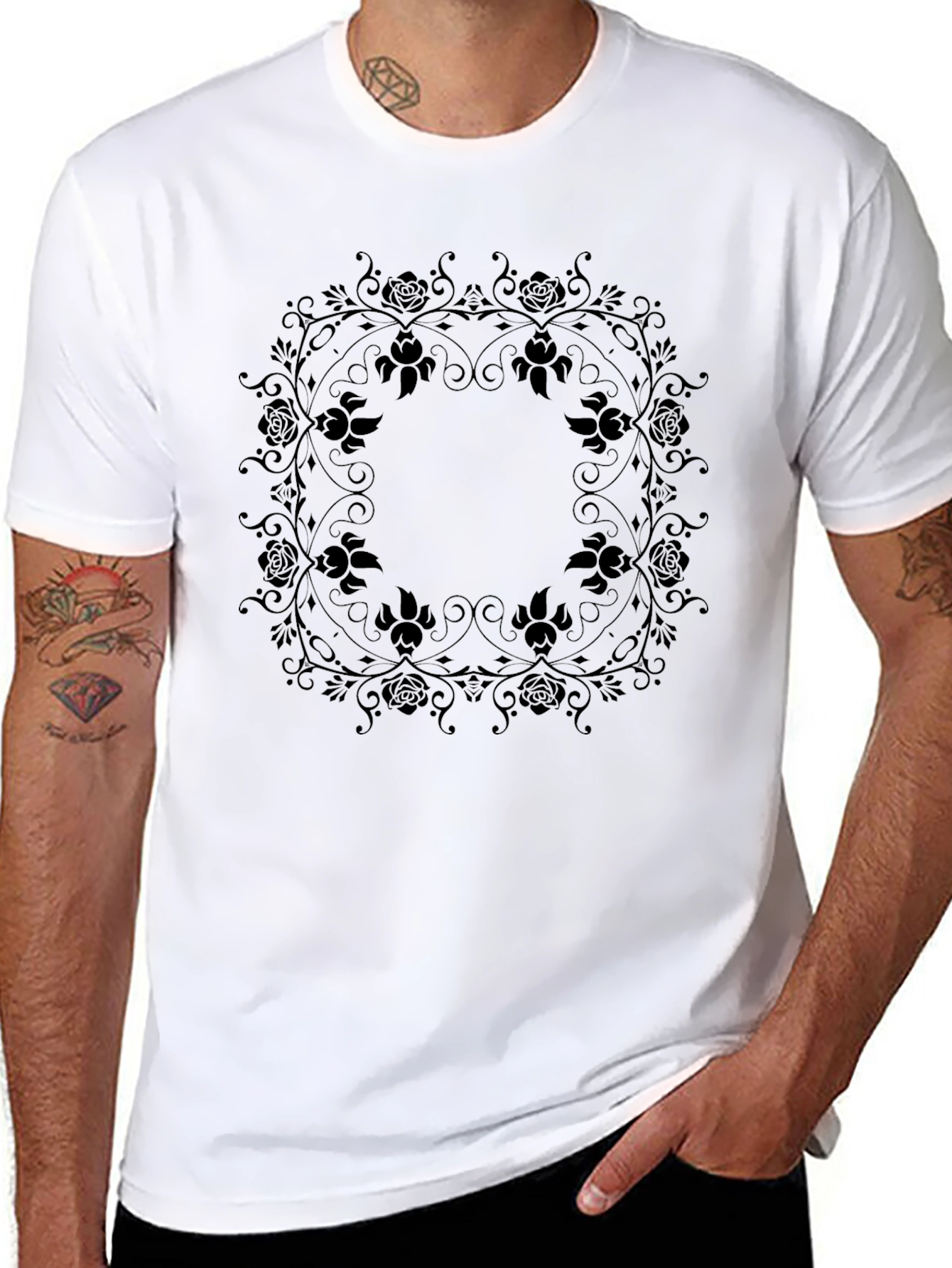 Elegant Black Floral Mandala T-Shirt