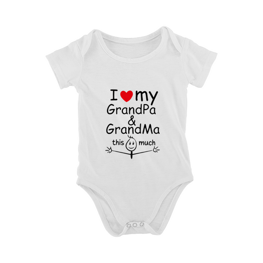 I Love My Grandpa & Grandma Stick Figure Hug Baby Bodysuit Grandbaby Gift