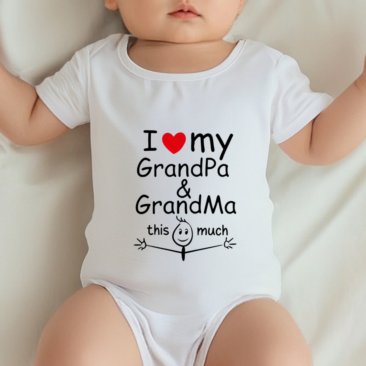 I Love My Grandpa & Grandma Stick Figure Hug Baby Bodysuit Grandbaby Gift