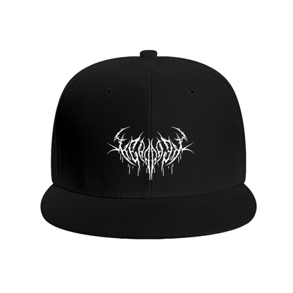 Dark Death Metal Thorn Font Blue Flat Brim Hat, Heavy Metal Streetwear Snapback