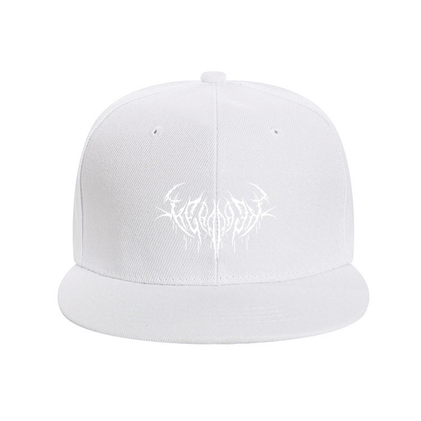 Dark Death Metal Thorn Font Blue Flat Brim Hat, Heavy Metal Streetwear Snapback