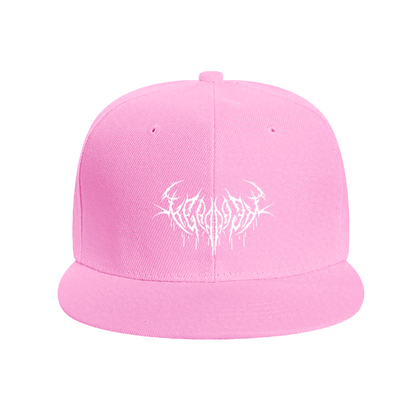 Dark Death Metal Thorn Font Blue Flat Brim Hat, Heavy Metal Streetwear Snapback