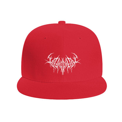 Dark Death Metal Thorn Font Blue Flat Brim Hat, Heavy Metal Streetwear Snapback