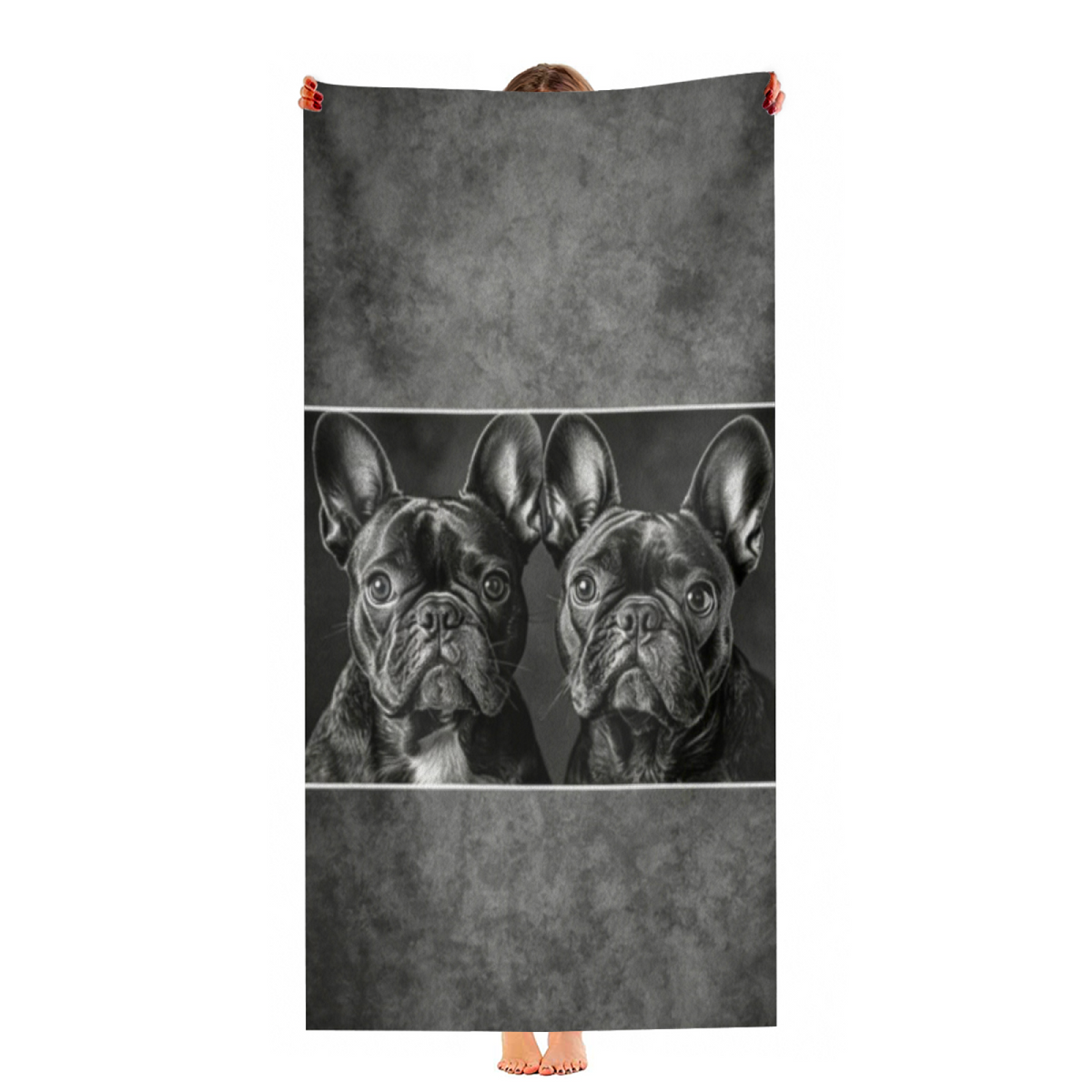 Vintage Black White French Bulldog Portrait Beach Towel, Silky Smooth Soft & Quick Dry Absorbent, All Sizes Available, Comfortable Cute Pet Lover Swim Towel