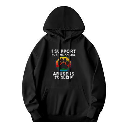Animal Lover Anti-Abuse Rainbow Paw Print Hoodie, Cozy Casual Black Pullover Hoodie
