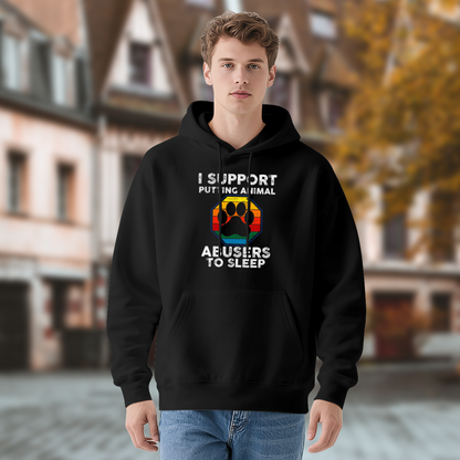 Animal Lover Anti-Abuse Rainbow Paw Print Hoodie, Cozy Casual Black Pullover Hoodie
