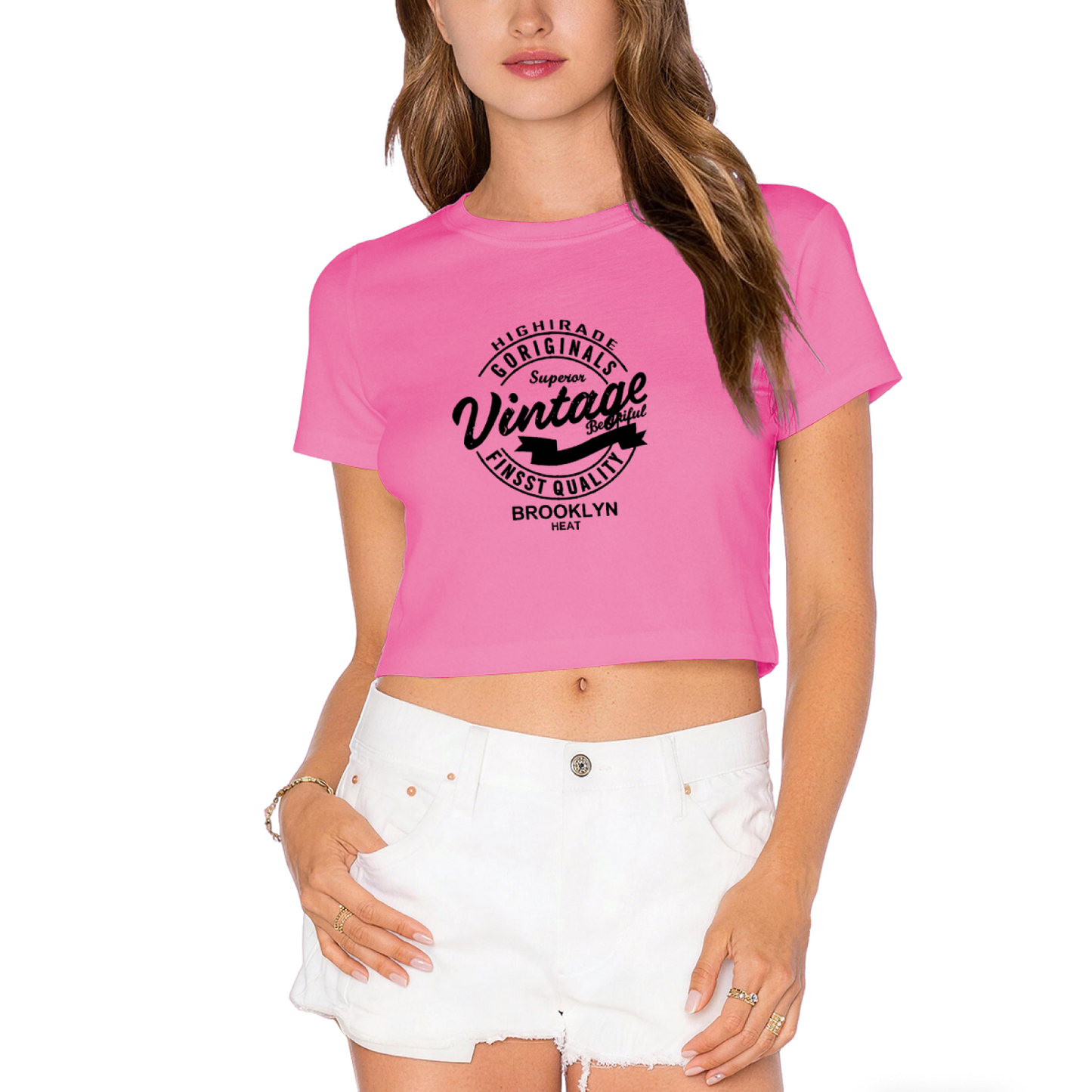 Vintage Brooklyn Heat Retro Stamp Lime Crop Top