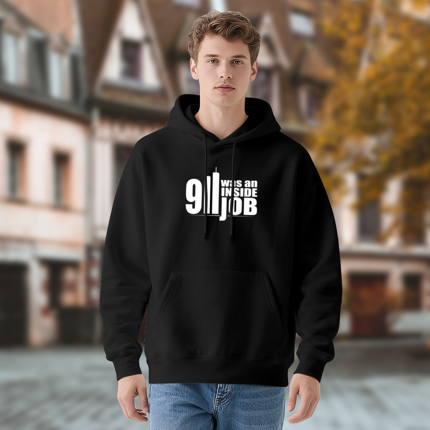 Conspiracy Theory 911 Inside Job Statement Hoodie, Men Trendy Comfort Black Hoodie