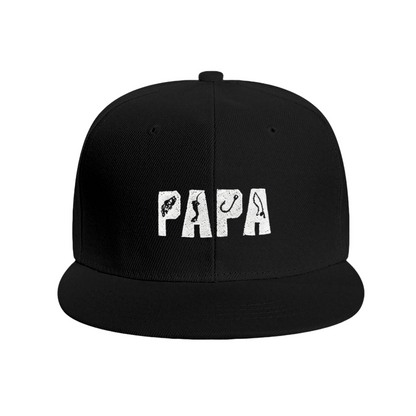 Fishing Hook Pattern PAPA Distressed Print Blue Snapback Hat